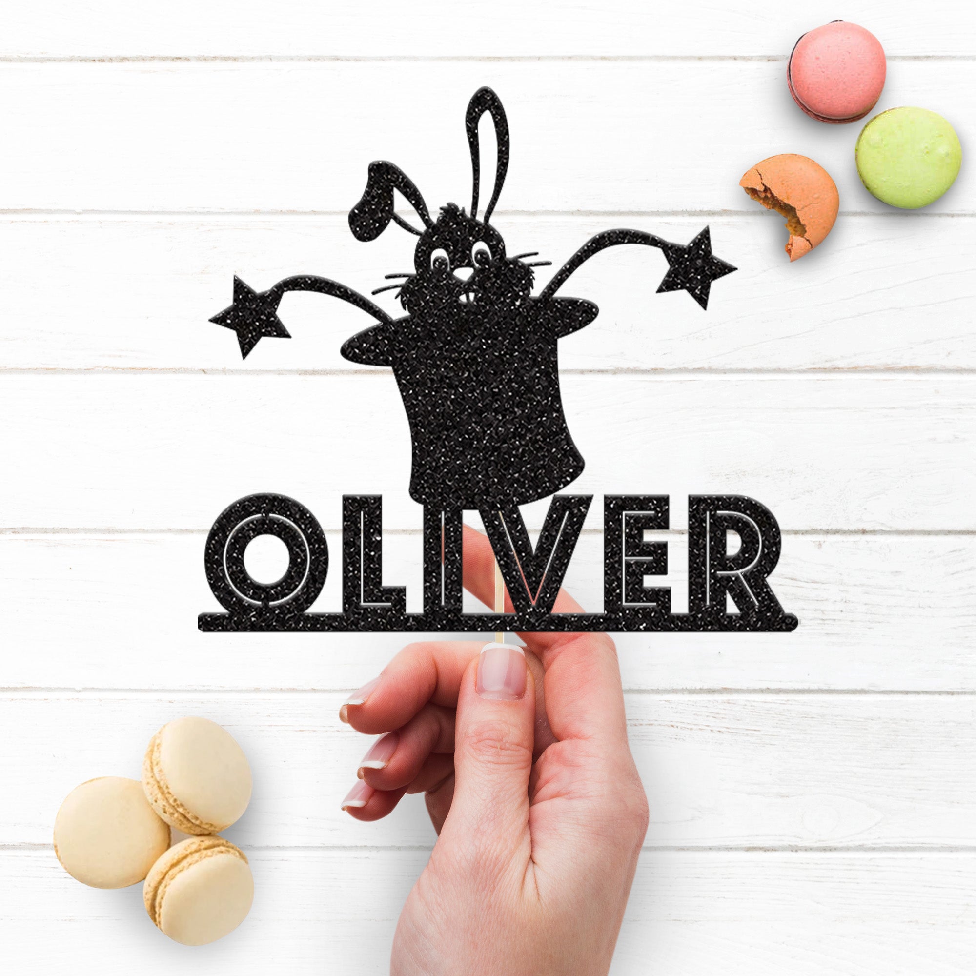 Personalised Rabbit in Magician Hat Cake Topper – Name Secondary image