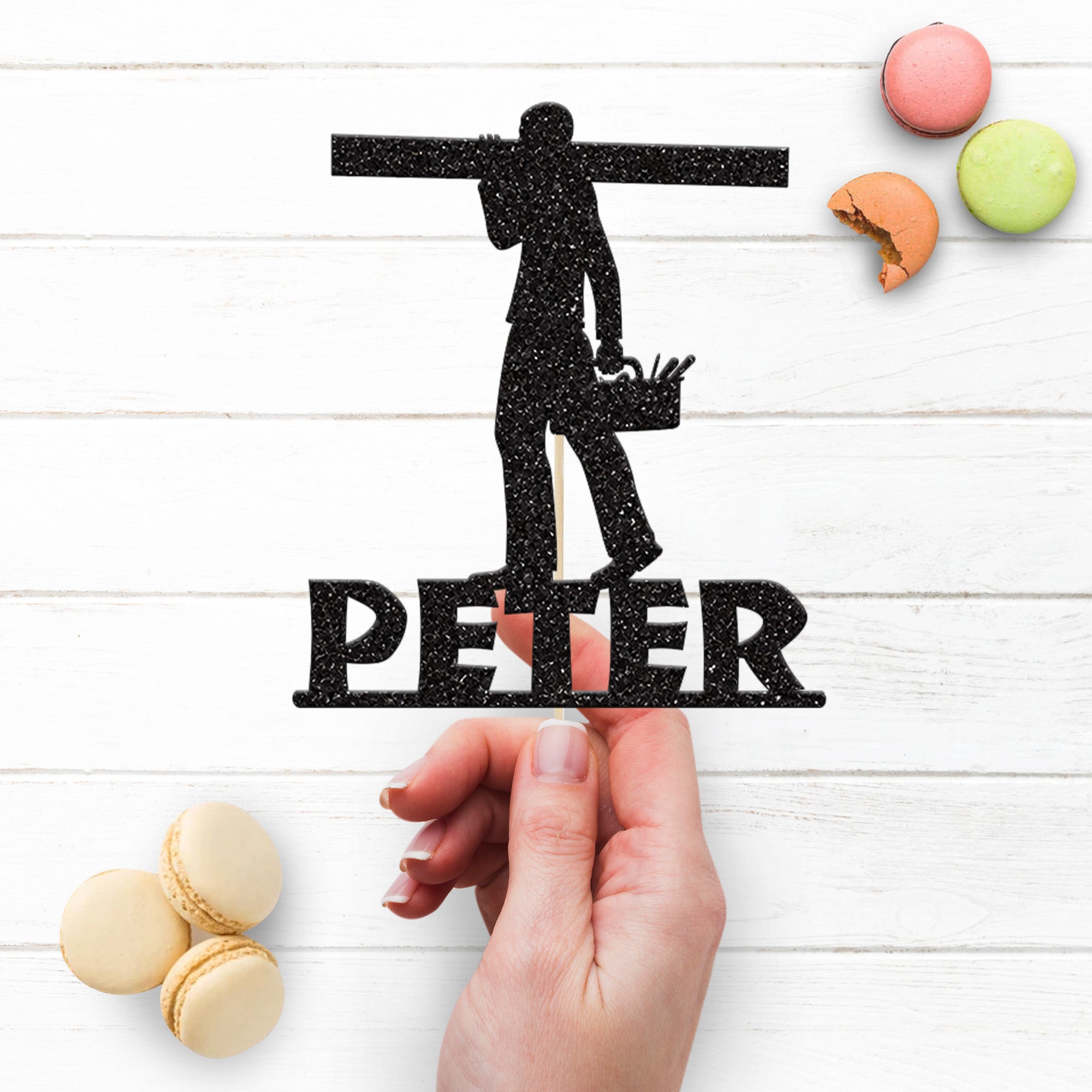 Personalised Carpenter with Timber & Toolbox Cake Topper – Name Secondary image