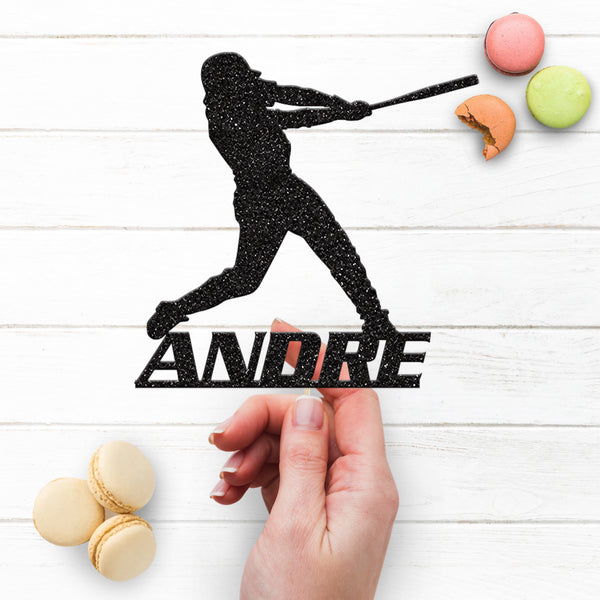 Personalised Baseball Batter Swing Cake Topper – Name - view 3