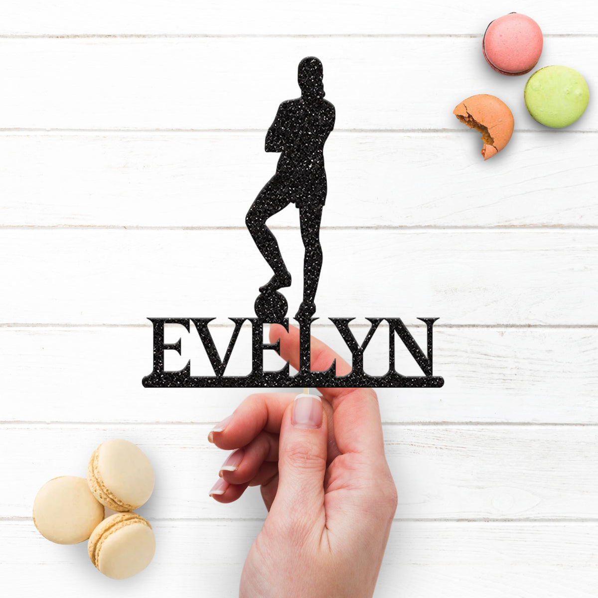 Personalised Female Footballer Arms Folded Cake Topper – Name - view 3