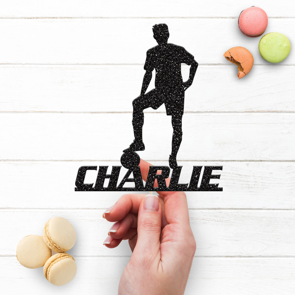Personalised Footballer Foot on Ball Cake Topper – Name - view 3