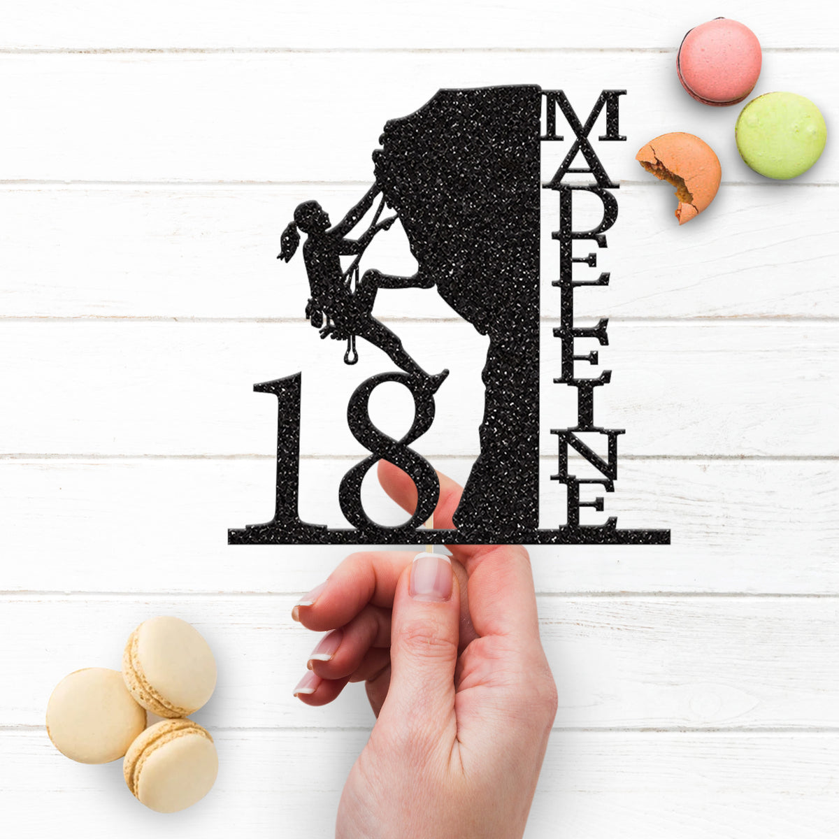 Personalised Female Rock Climber Cake Topper – Name & Age - view 3