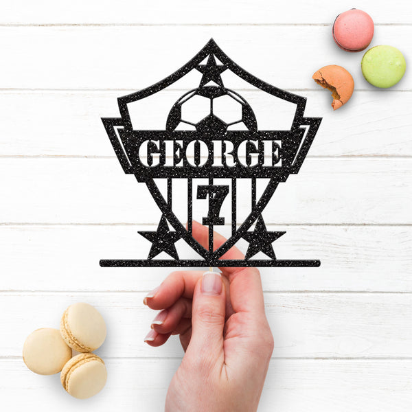 Personalised Football Shield & Stars Cake Topper – Name & Age - view 3