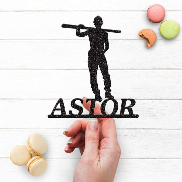 Personalised Builder Carrying Beam Cake Topper – Name - view 3