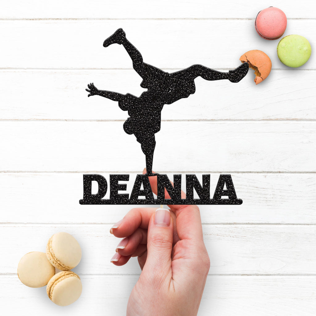 Personalised One-Handed Breakdancer Cake Topper – Name - view 3