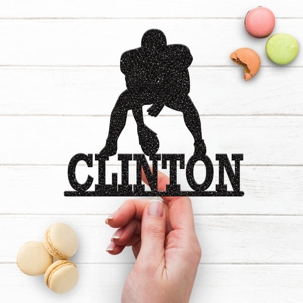 Personalised Crouching American Football Player Cake Topper – Name - view 3