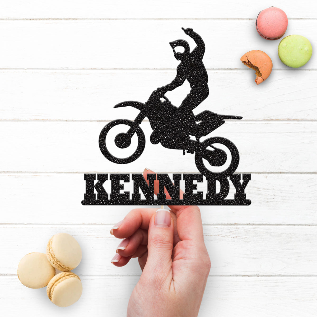 Personalised One-Handed Motocross Jump Cake Topper – Name - view 3