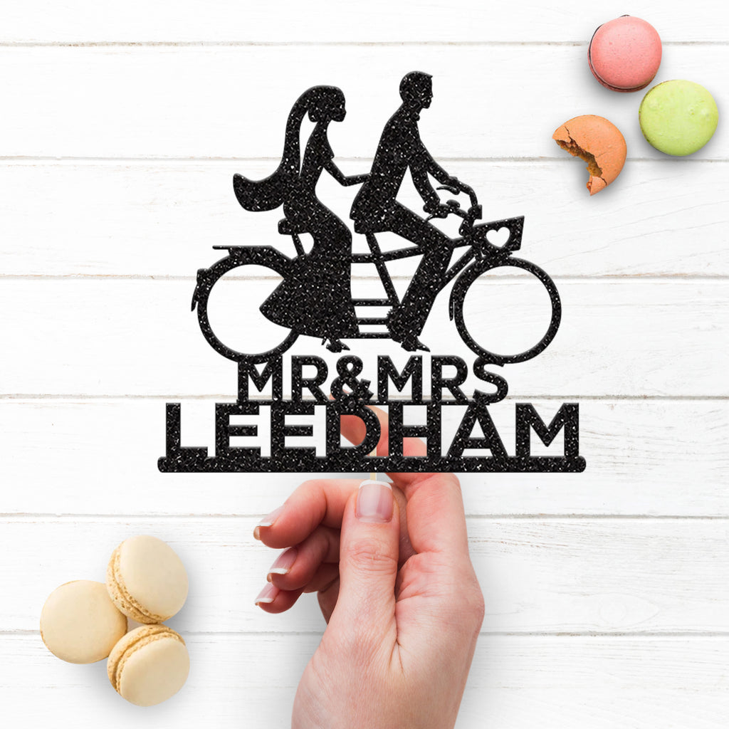 Personalised Tandem Bicycle Wedding Couple Cake Topper – Surname - view 3