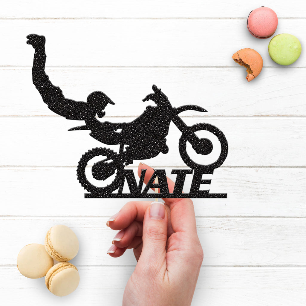 Personalised Freestyle Motocross Stunt Cake Topper – Name - view 3
