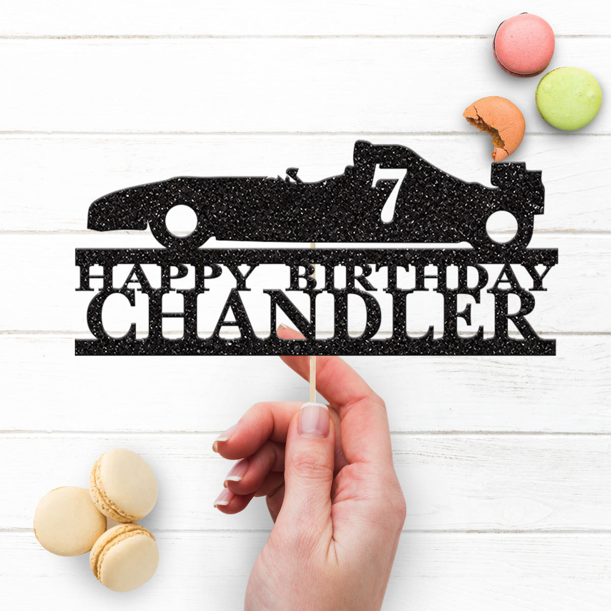 Personalised Open-Wheel Racing Car Cake Topper – Name & Age - view 3
