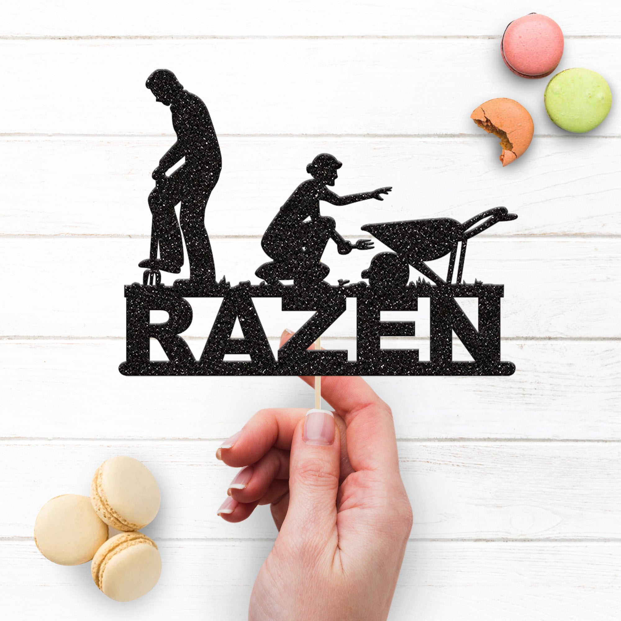 Personalised Gardening Duo & Wheelbarrow Cake Topper – Name Secondary image