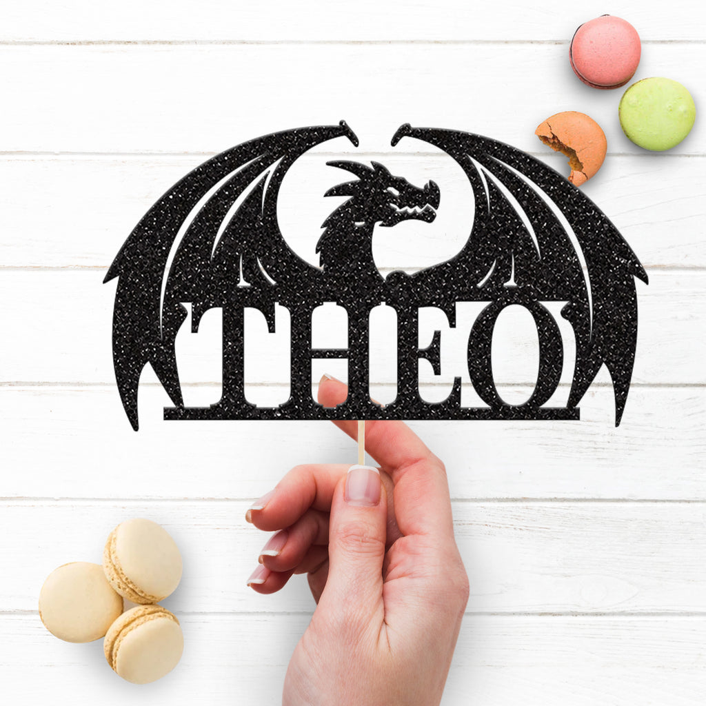 Personalised Spread-Wing Dragon Cake Topper – Name - view 3