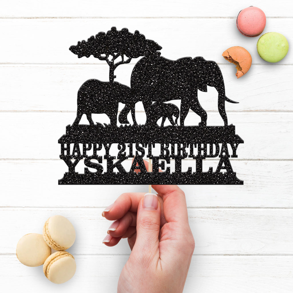 Personalised Elephant Family Safari Cake Topper – Name & Age - view 3