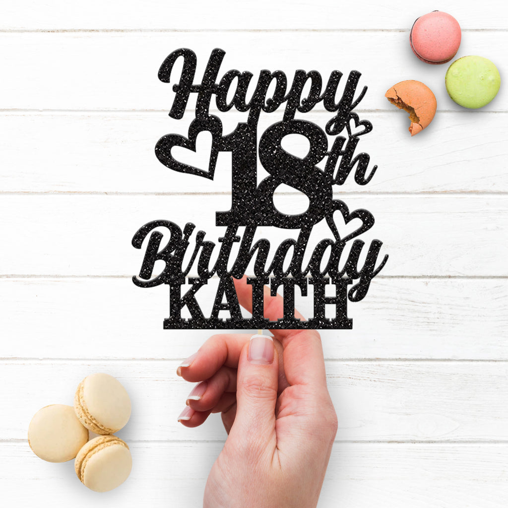 Personalised Stacked Birthday Hearts Cake Topper – Name & Age - view 3