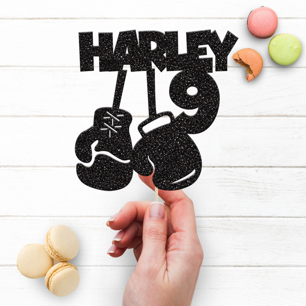 Personalised Hanging Boxing Gloves Cake Topper – Name & Age - view 3
