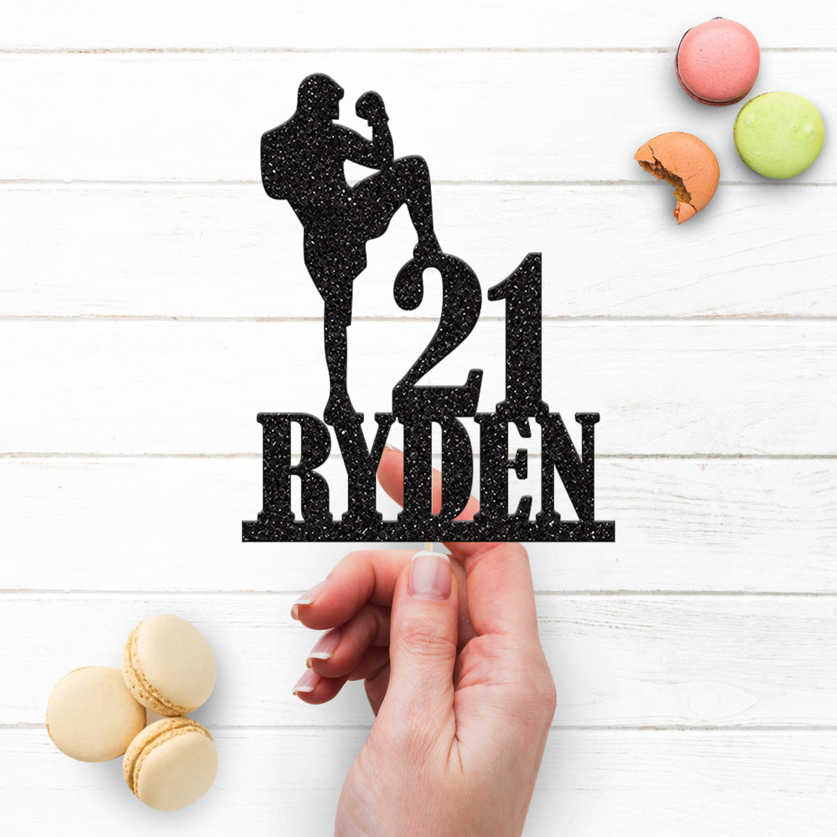 Personalised Kickboxer Raised Knee Cake Topper – Name & Age - view 3