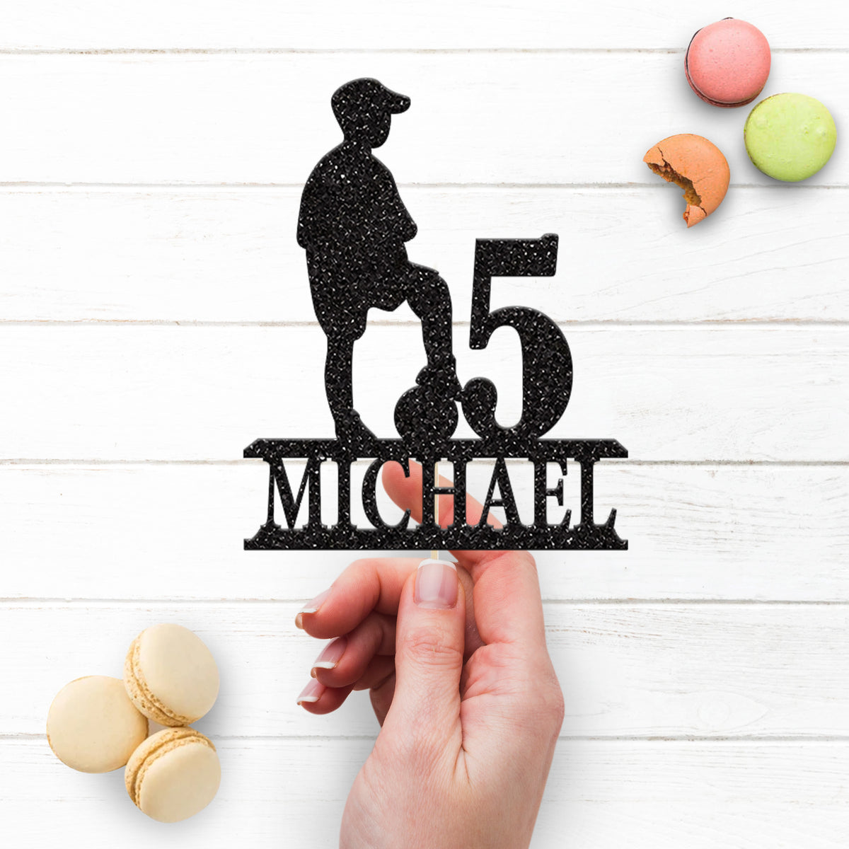 Personalised Footballer Cap & Ball Cake Topper – Name & Age - view 3