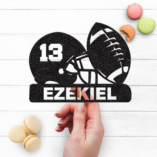 Personalised American Football Helmet & Ball Cake Topper – Name & Age - view 3