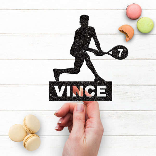 Personalised Tennis Backhand Player Cake Topper – Name & Age - view 3