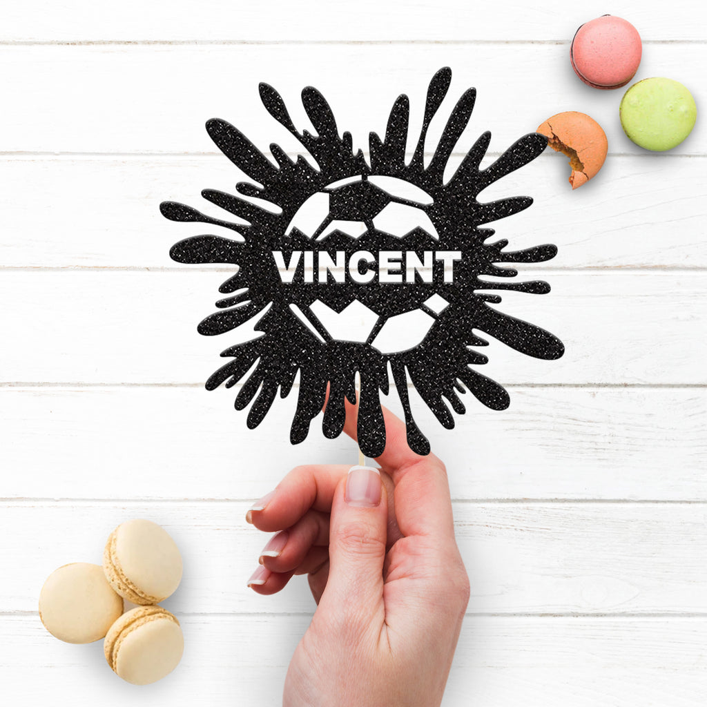 Personalised Football Paint Splash Cake Topper – Name - view 3