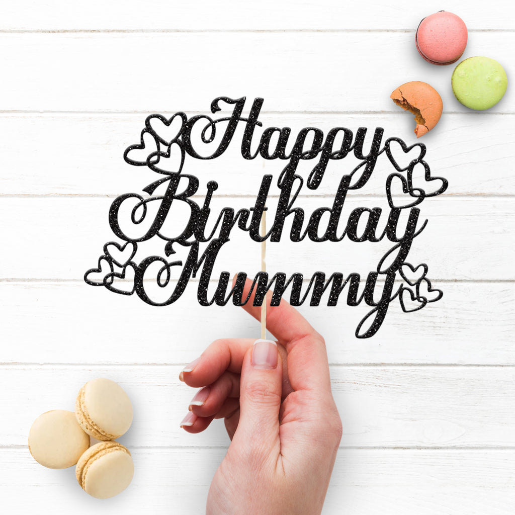 Happy Birthday Mummy Script Hearts Cake Topper - view 3