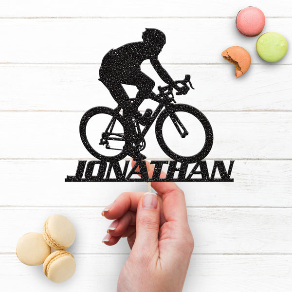 Personalised Road Cyclist Drop-Handlebar Cake Topper – Name - view 3