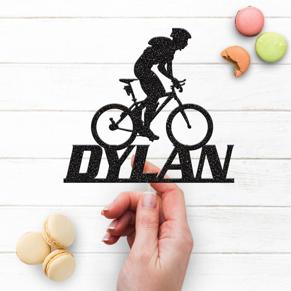 Personalised Mountain Biker with Backpack Cake Topper – Name - view 3