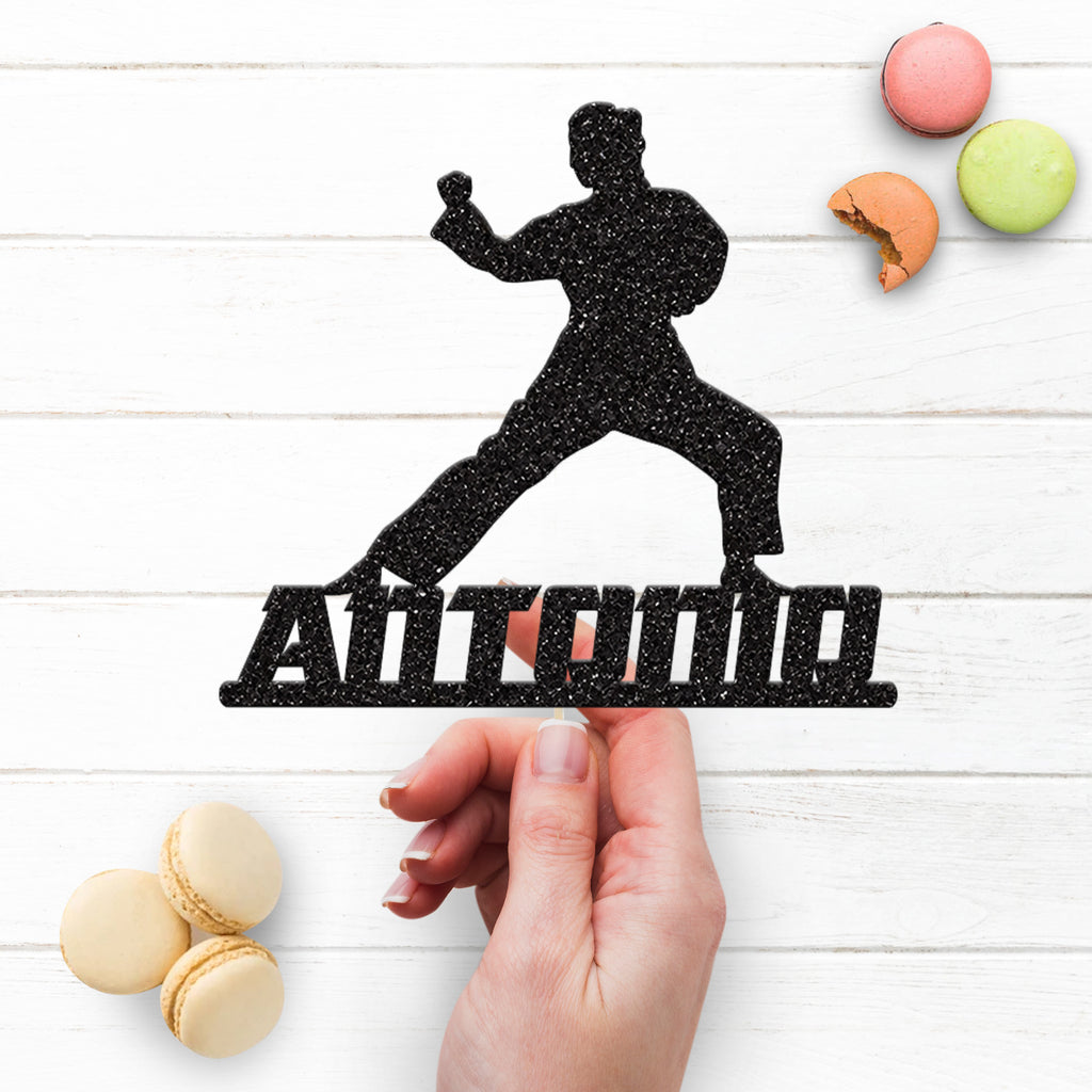 Personalised Karate Punching Stance Cake Topper – Name - view 3