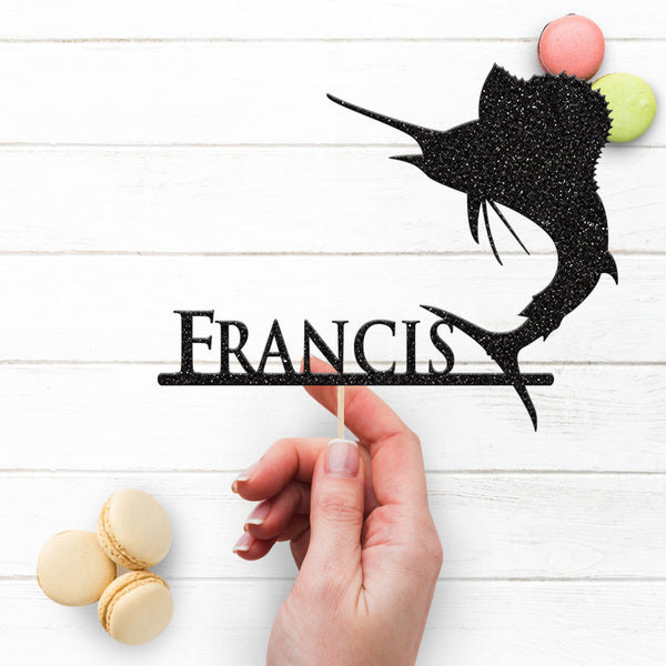 Personalised Leaping Fish Cake Topper – Name - view 3