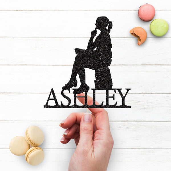 Personalised Reader on Book Stack Cake Topper – Name - view 3
