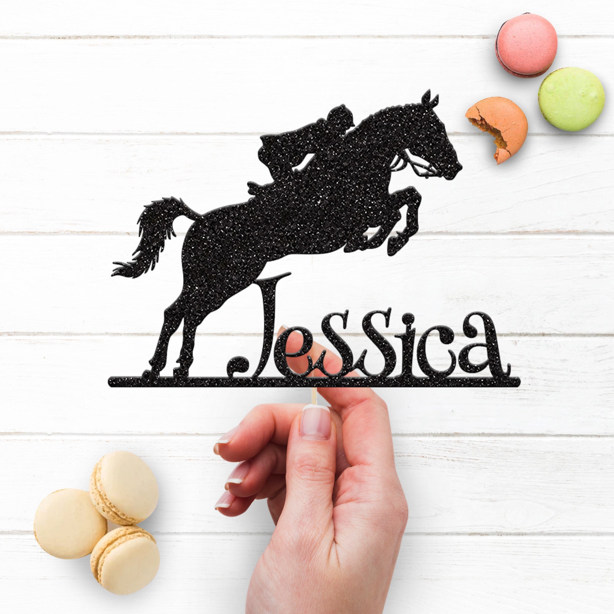 Personalised Show Jumping Horse Cake Topper – Name Secondary image