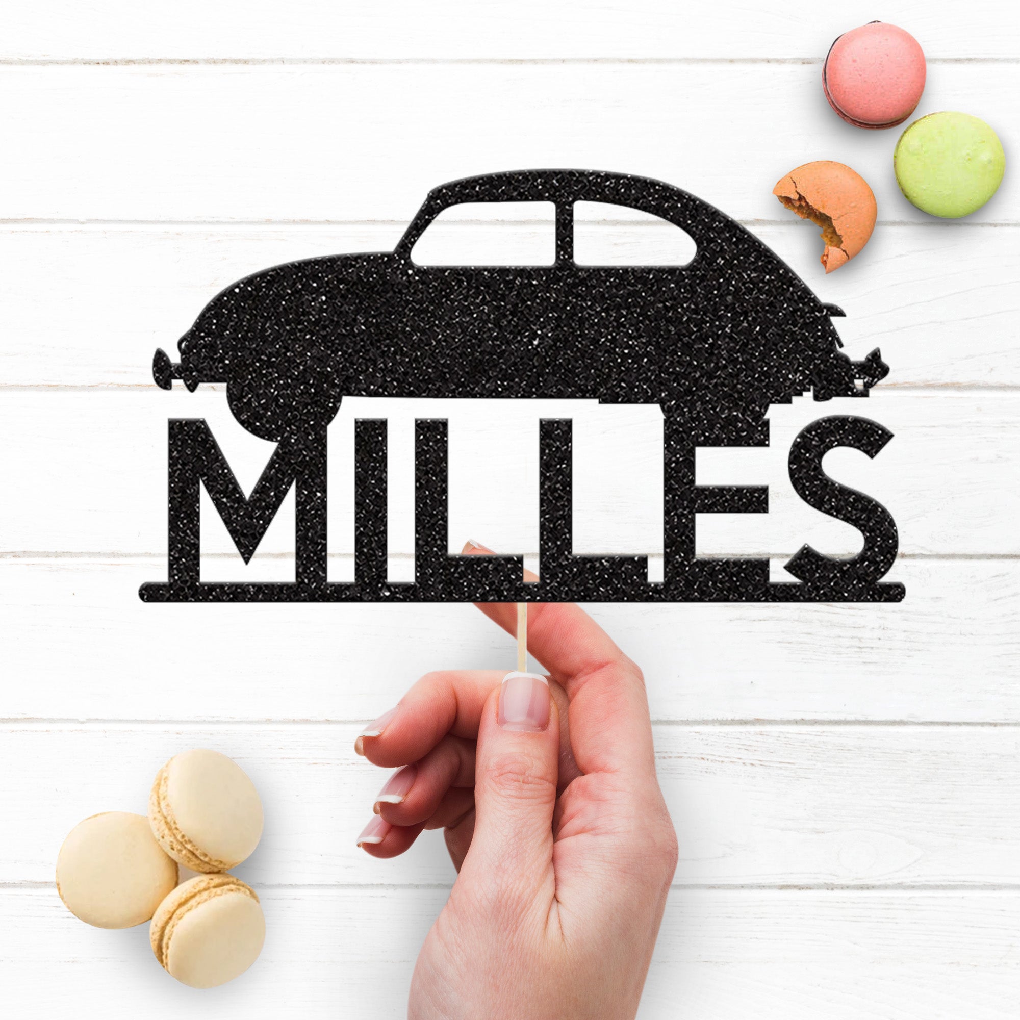 Personalised Rounded Classic Car Cake Topper – Name Secondary image