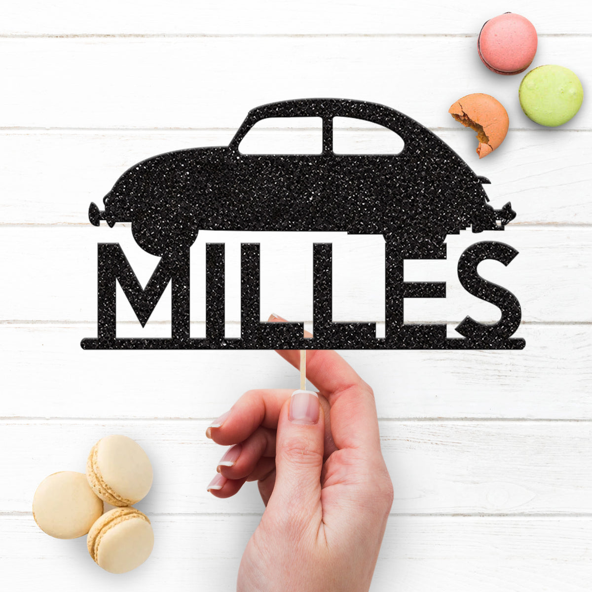 Personalised Rounded Classic Car Cake Topper – Name - view 3