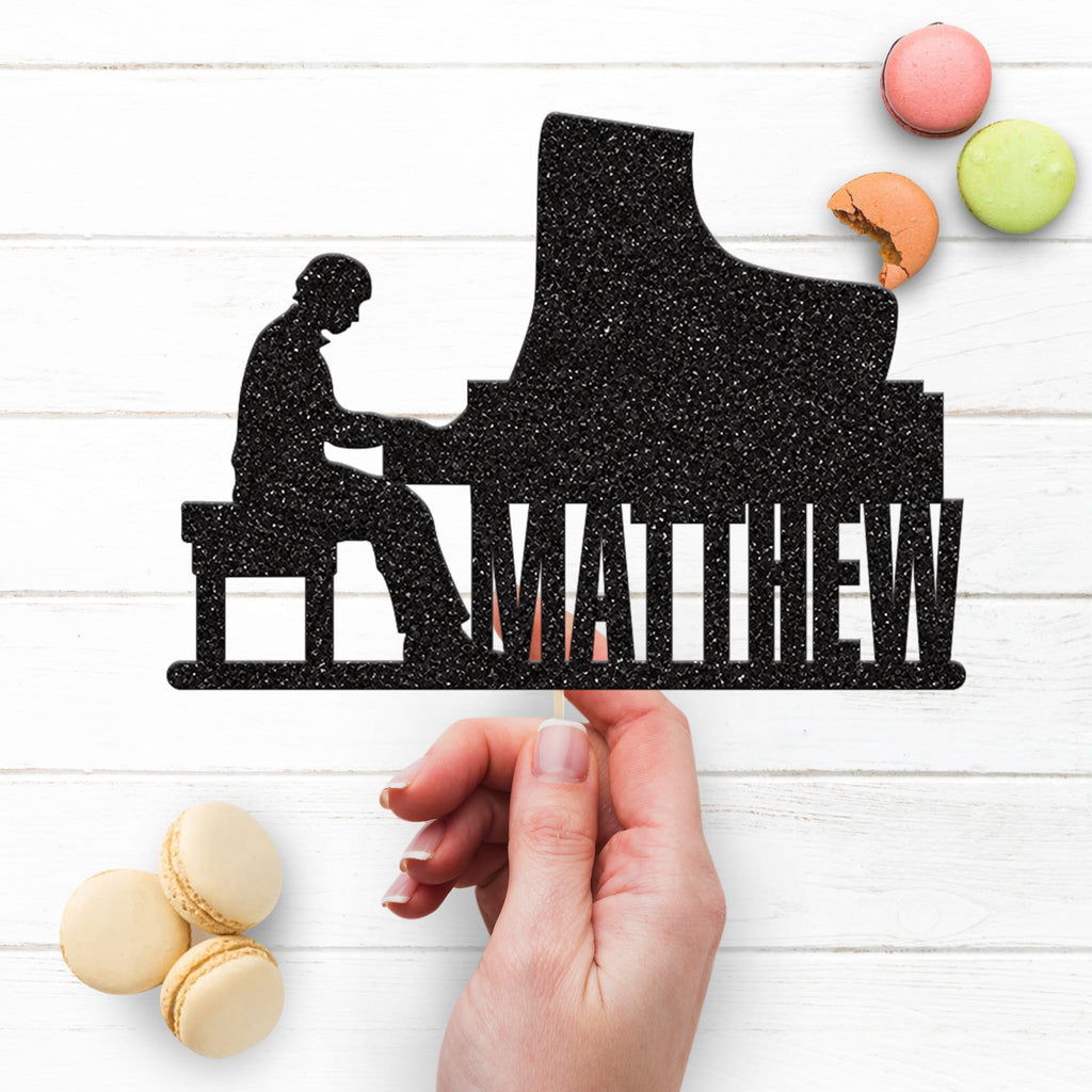Personalised Grand Piano Player Cake Topper – Name - view 3