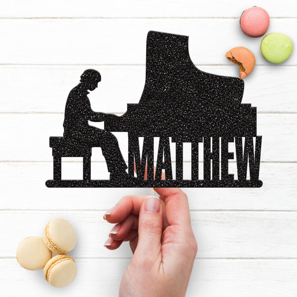 Personalised Grand Piano Player Cake Topper – Name - view 3
