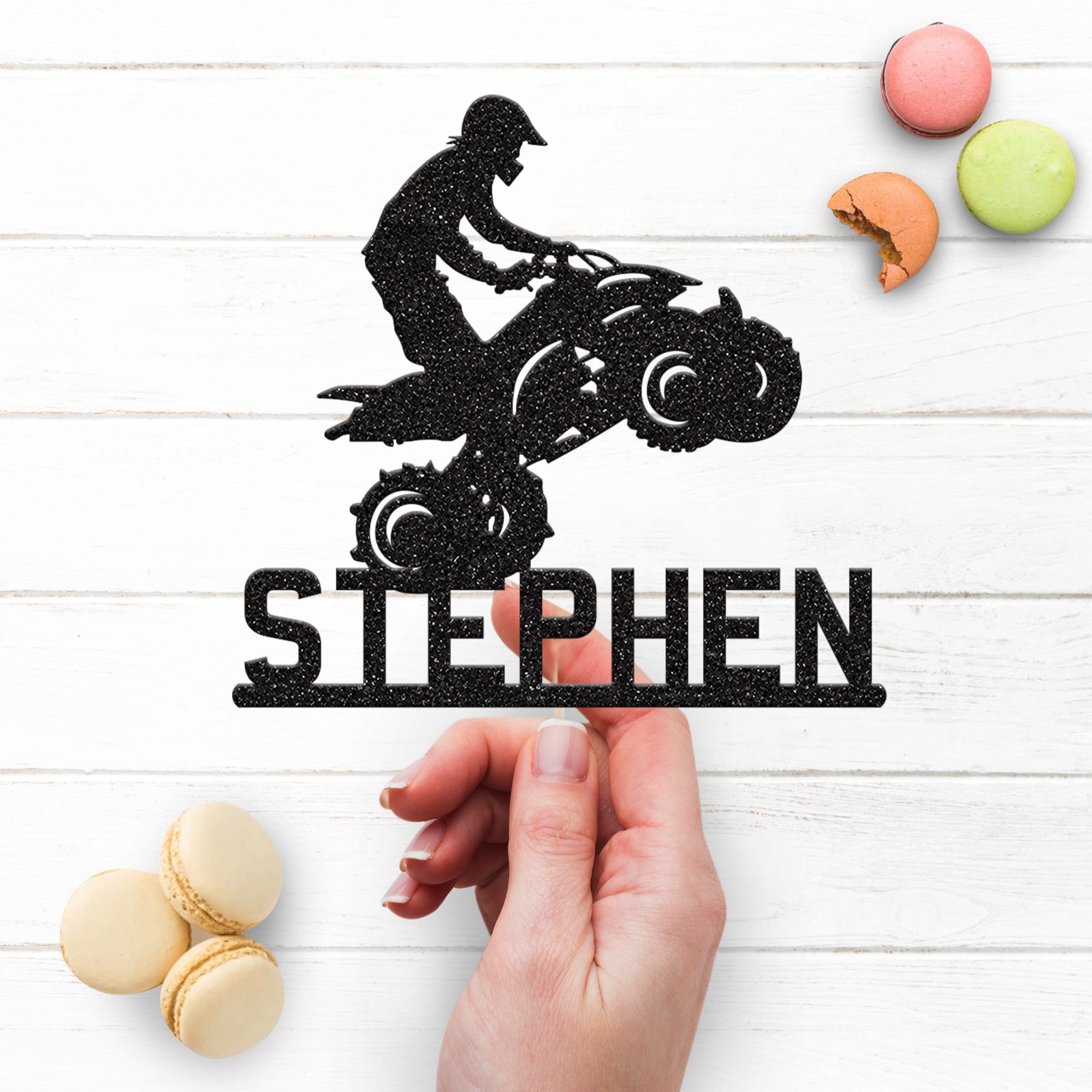Personalised Quad Bike Wheelie Cake Topper – Name Secondary image