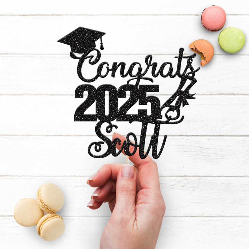 Personalised Stacked Congrats Graduation Cake Topper – Name & Year - view 3