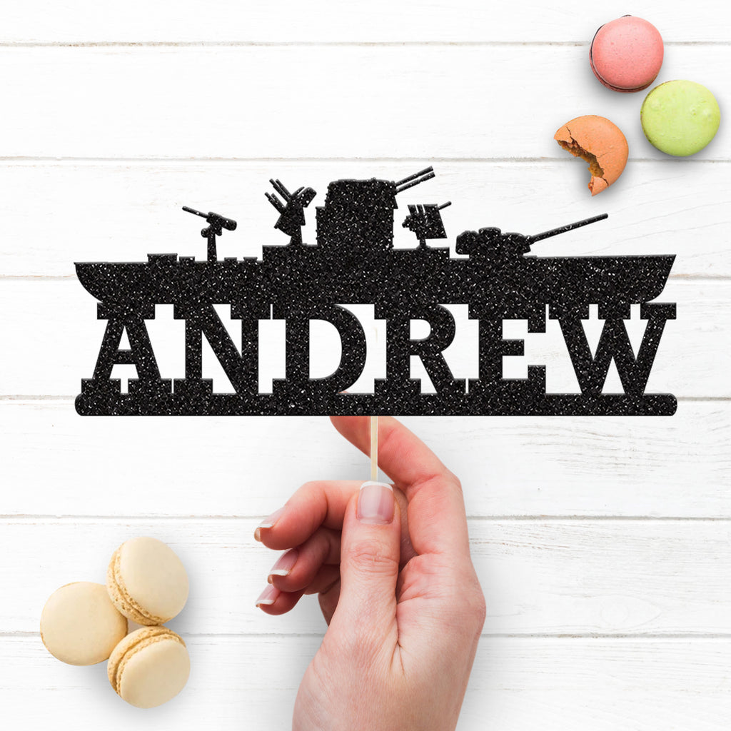 Personalised Warship Cake Topper – Name - view 3