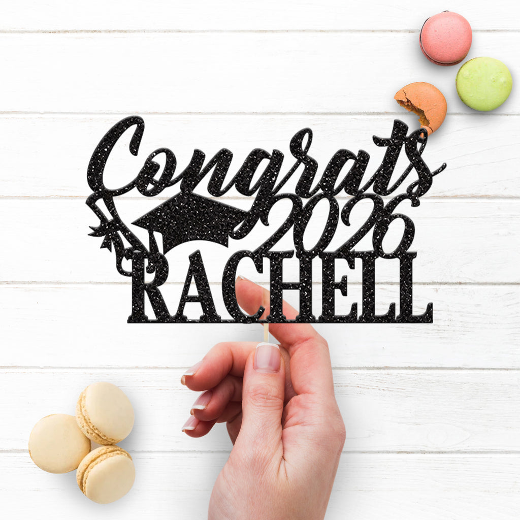 Personalised Congrats Graduation Cap Cake Topper – Name & Year - view 3