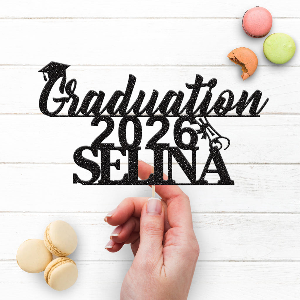 Personalised Script Graduation Cake Topper – Name & Year - view 3