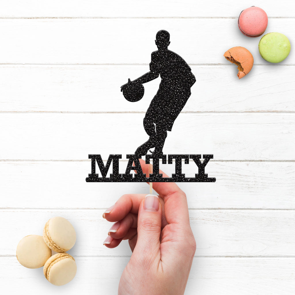 Personalised Basketball Dribbling Player Cake Topper – Name - view 3