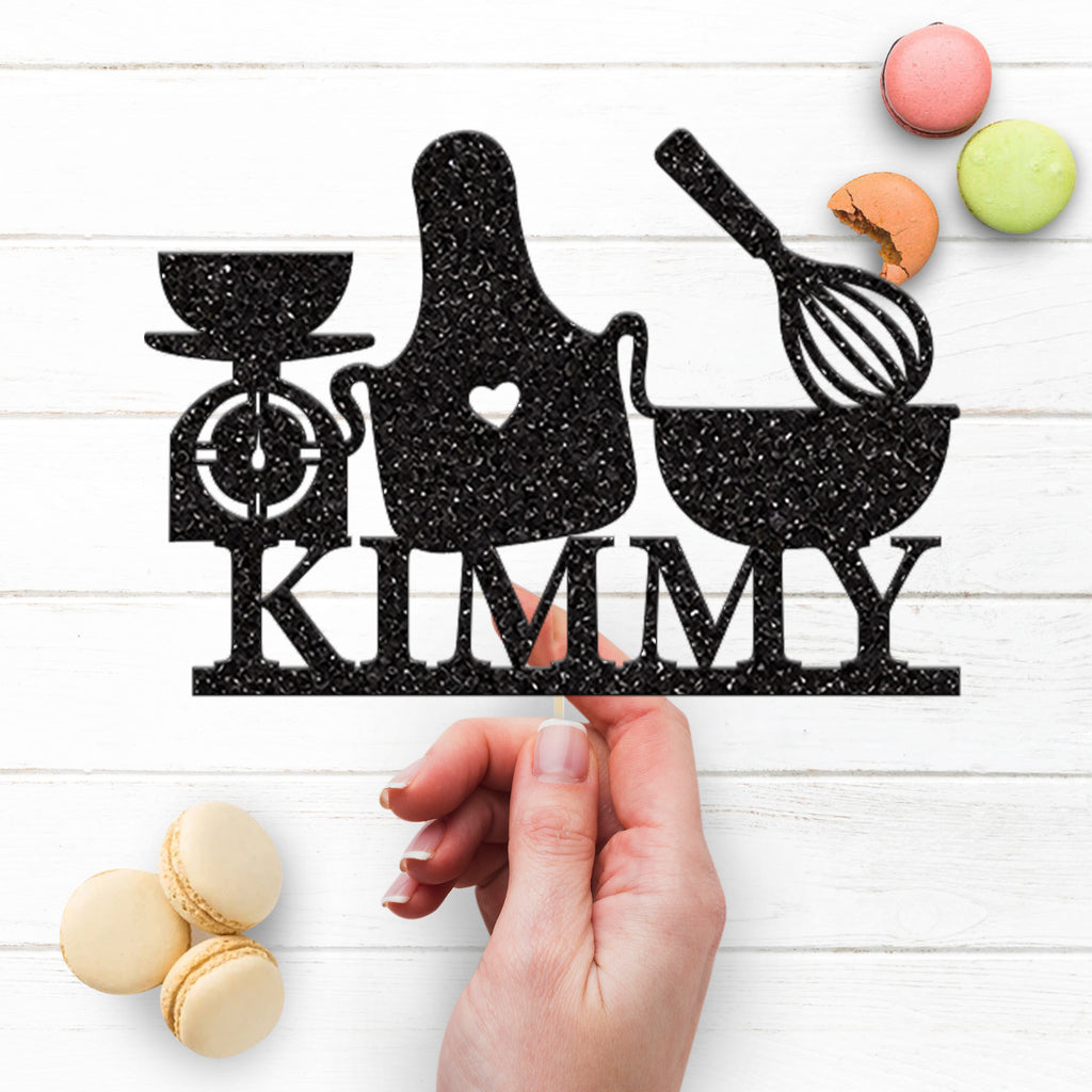 Personalised Baking Apron & Whisk Cake Topper – Name - view 3