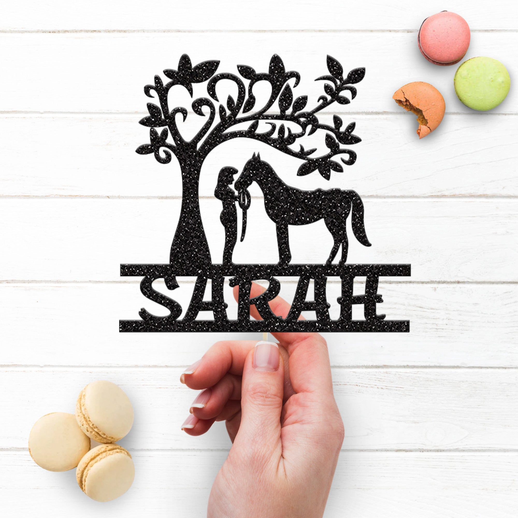 Personalised Horse and Heart Tree Cake Topper – Name Secondary image