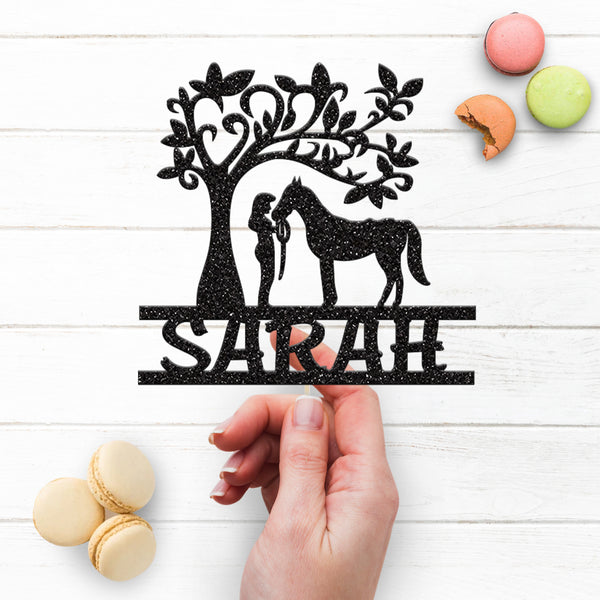 Personalised Horse and Heart Tree Cake Topper – Name - view 3