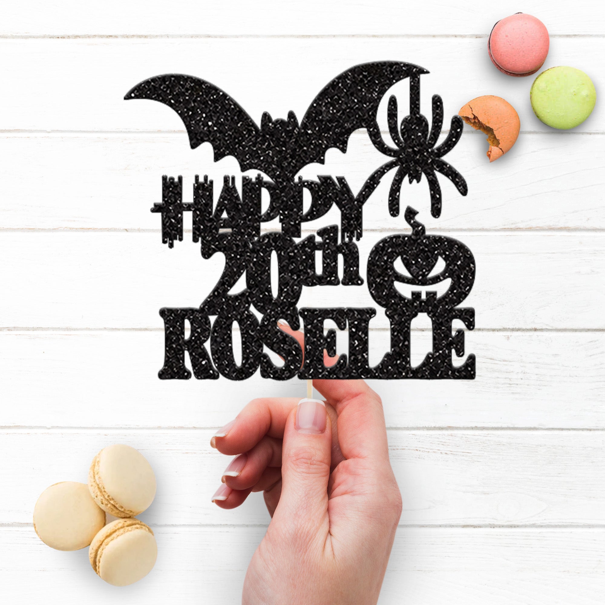 Personalised Halloween Bat and Pumpkin Cake Topper – Name & Age Secondary image