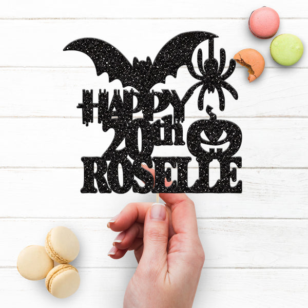 Personalised Halloween Bat and Pumpkin Cake Topper – Name & Age - view 3