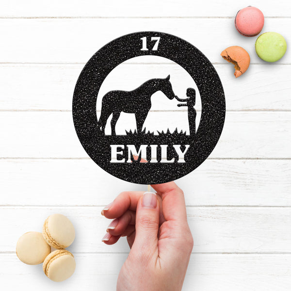 Personalised Horse and Girl Circle Cake Topper – Name & Age - view 3