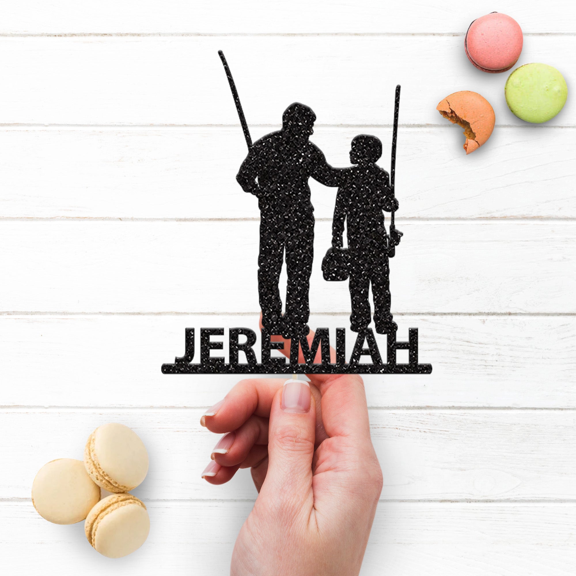Personalised Father and Son Fishing Cake Topper – Name Secondary image