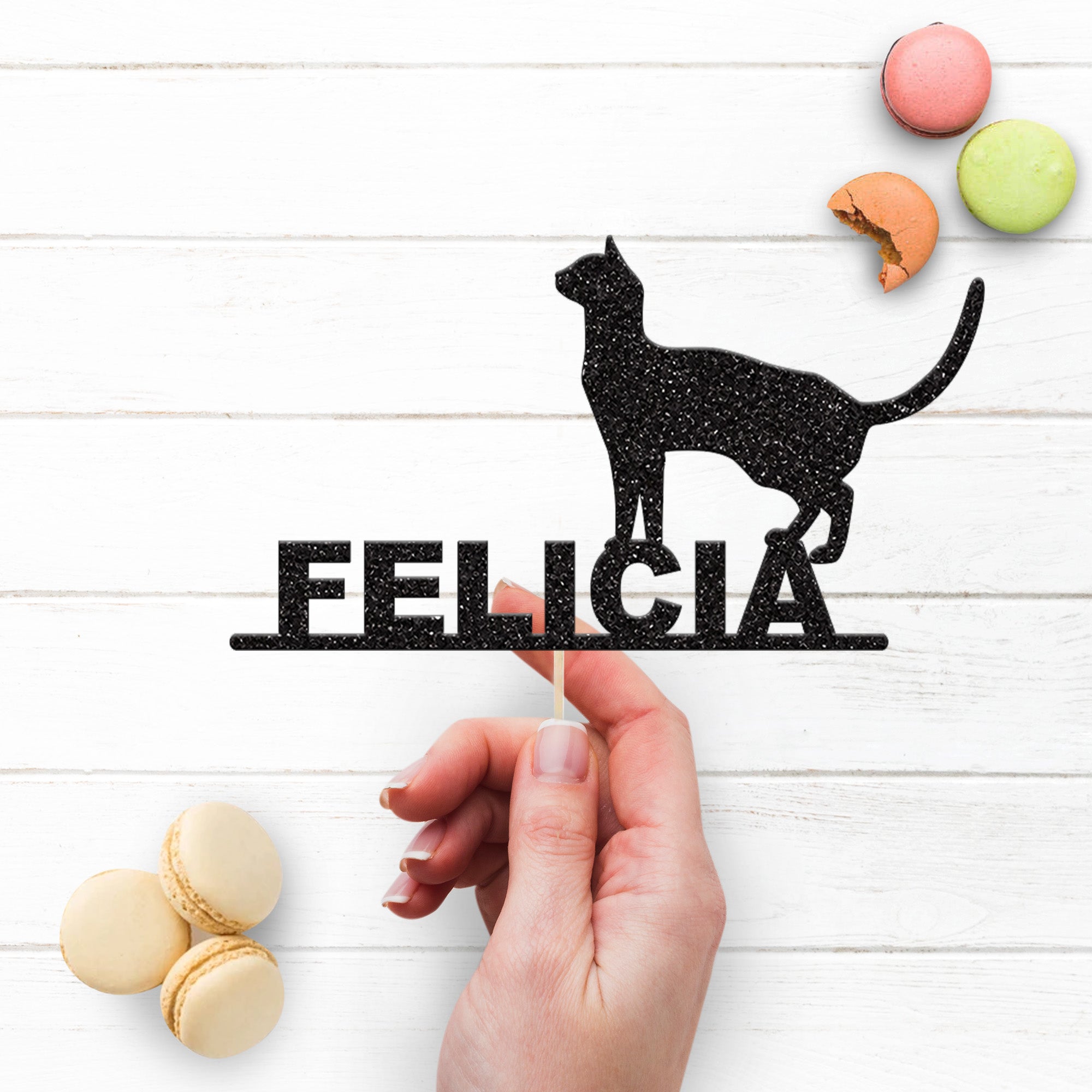 Personalised Cat Silhouette Cake Topper – Name Secondary image