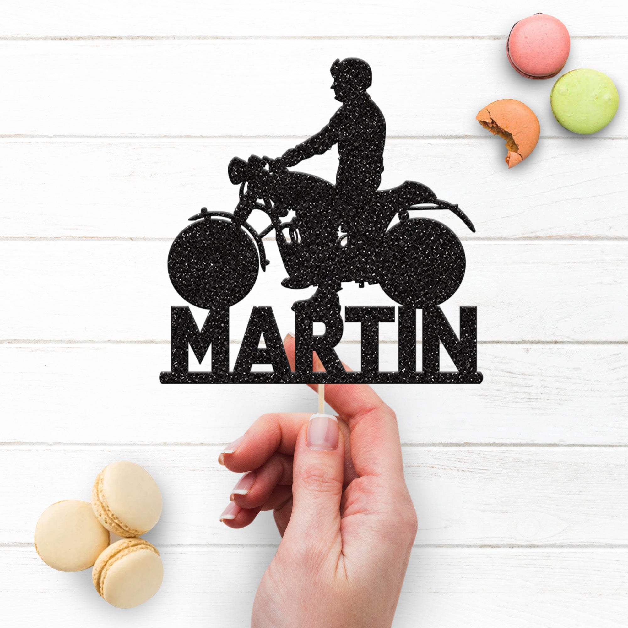 Personalised Classic Motorbike Rider Cake Topper – Name Secondary image